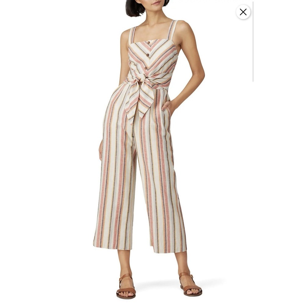 Saylor Ilhan Jumpsuit Sz M Cropped Wide Leg Beach Resort Suit Chevron Flattering